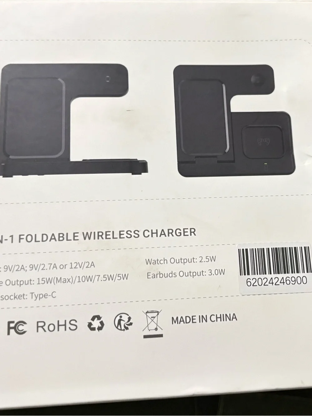 3-in-1 Wireless Charging Stand for Phone, Smartwatch & Earbuds - Black